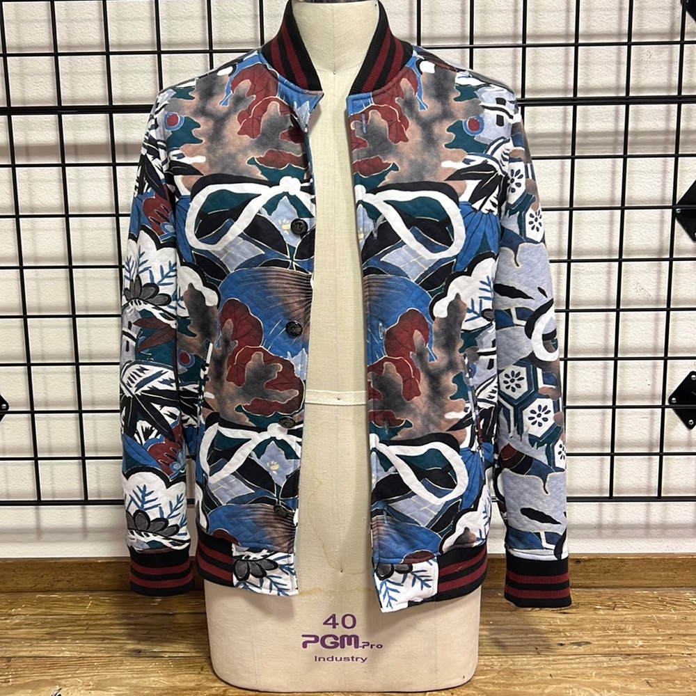 Printed Jacquard Knit Varsity Jacket